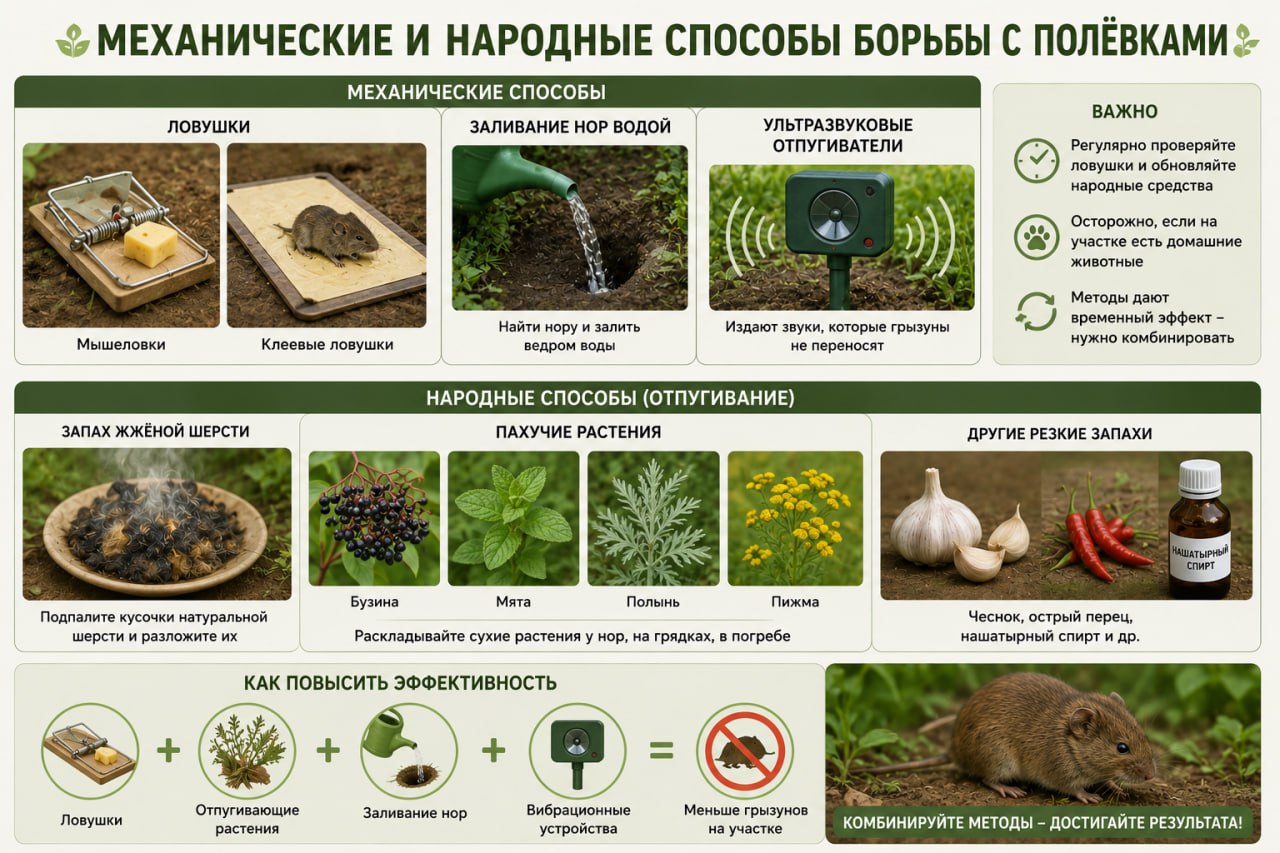 Механические и народные способы борьбы с полевками